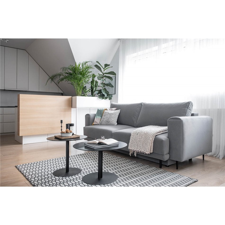 Scandinavian Extendable Sofa Bed with Storage, Fabric Upholstery, Grey – Edalia