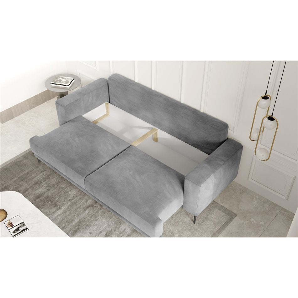 Scandinavian Extendable Sofa Bed with Storage, Fabric Upholstery, Grey – Edalia