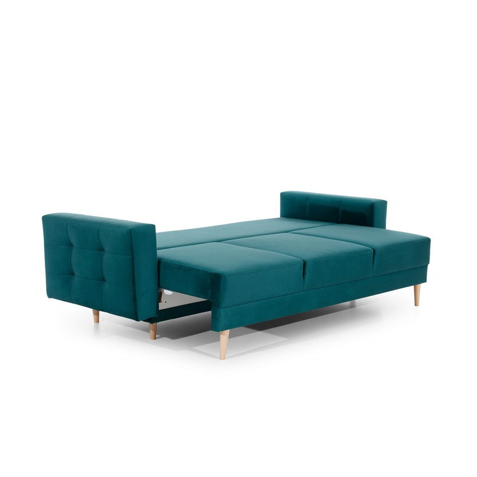 Elsgard Extendable Velvet Sofa Bed – Blue Kronos 13, Scandinavian 3-Seater with Storage