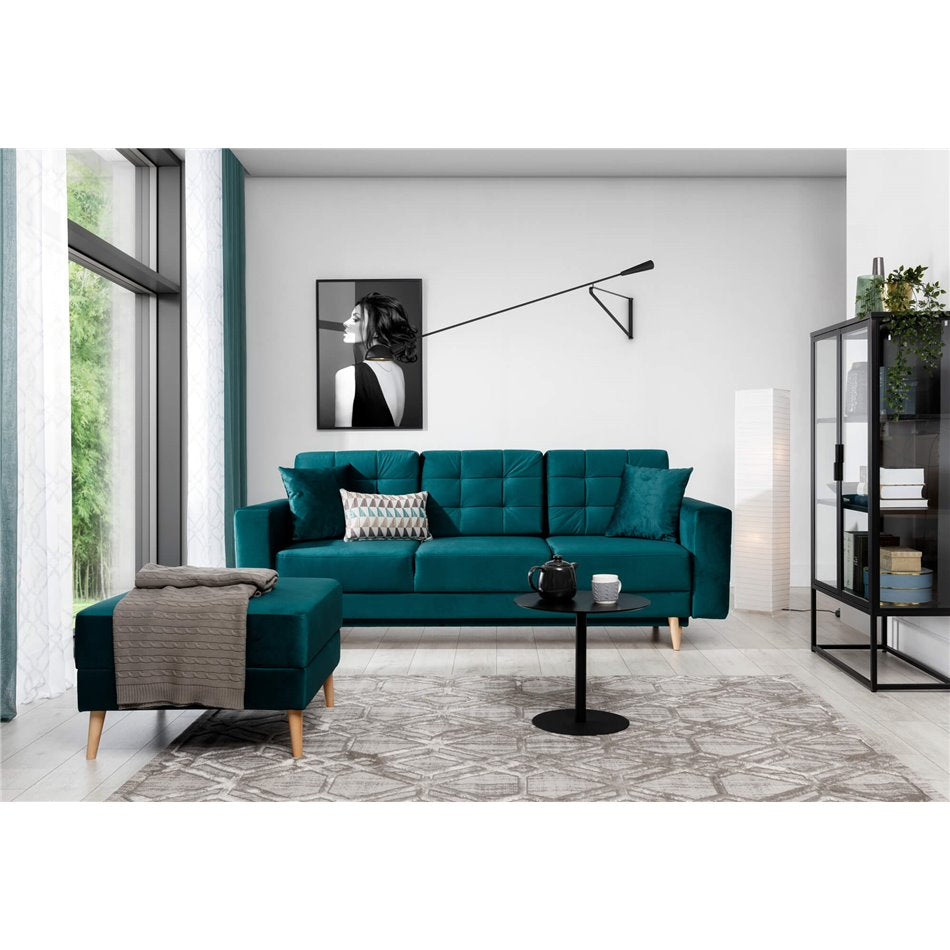 Elsgard Extendable Velvet Sofa Bed – Blue Kronos 13, Scandinavian 3-Seater with Storage