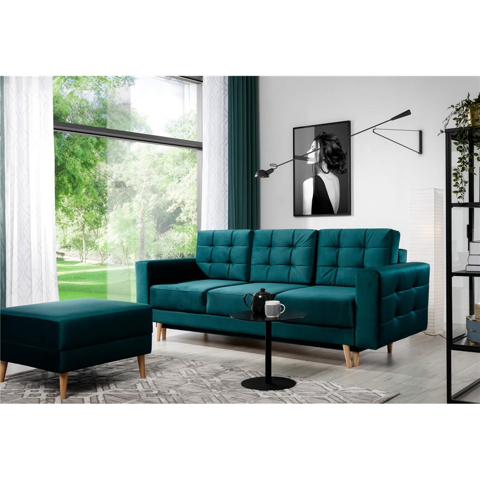 Elsgard Extendable Velvet Sofa Bed – Blue Kronos 13, Scandinavian 3-Seater with Storage