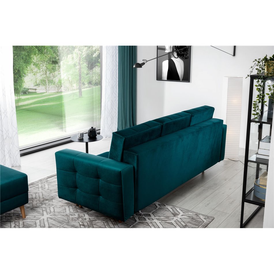 Elsgard Extendable Velvet Sofa Bed – Blue Kronos 13, Scandinavian 3-Seater with Storage