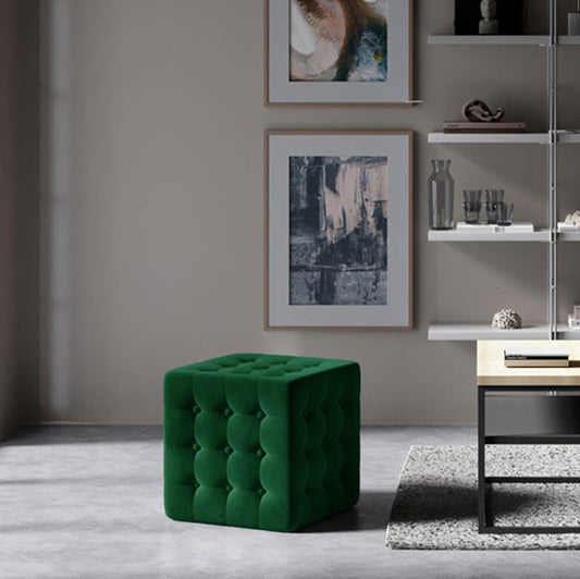 Dark Green Monolith 37 Mini Pouf – Plush Cube Accent Ottoman