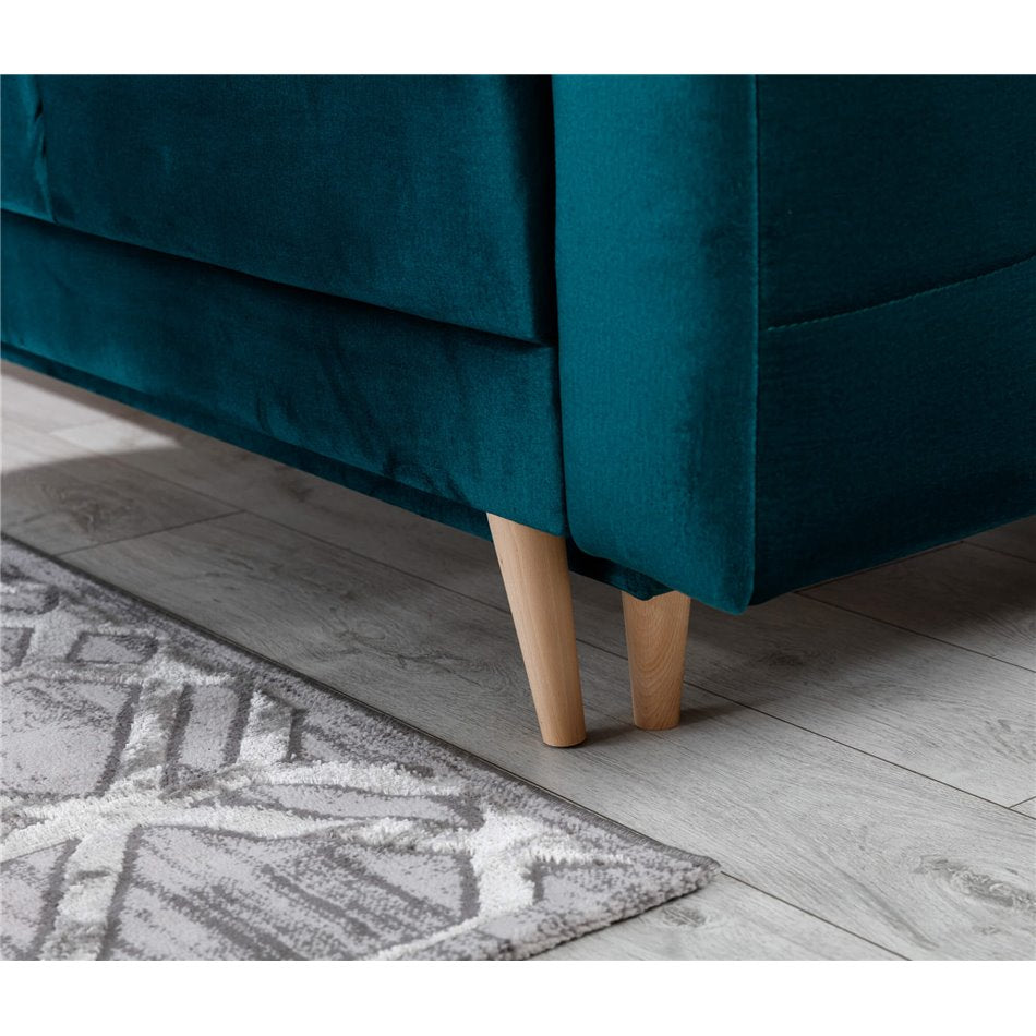 Elsgard Extendable Velvet Sofa Bed – Blue Kronos 13, Scandinavian 3-Seater with Storage