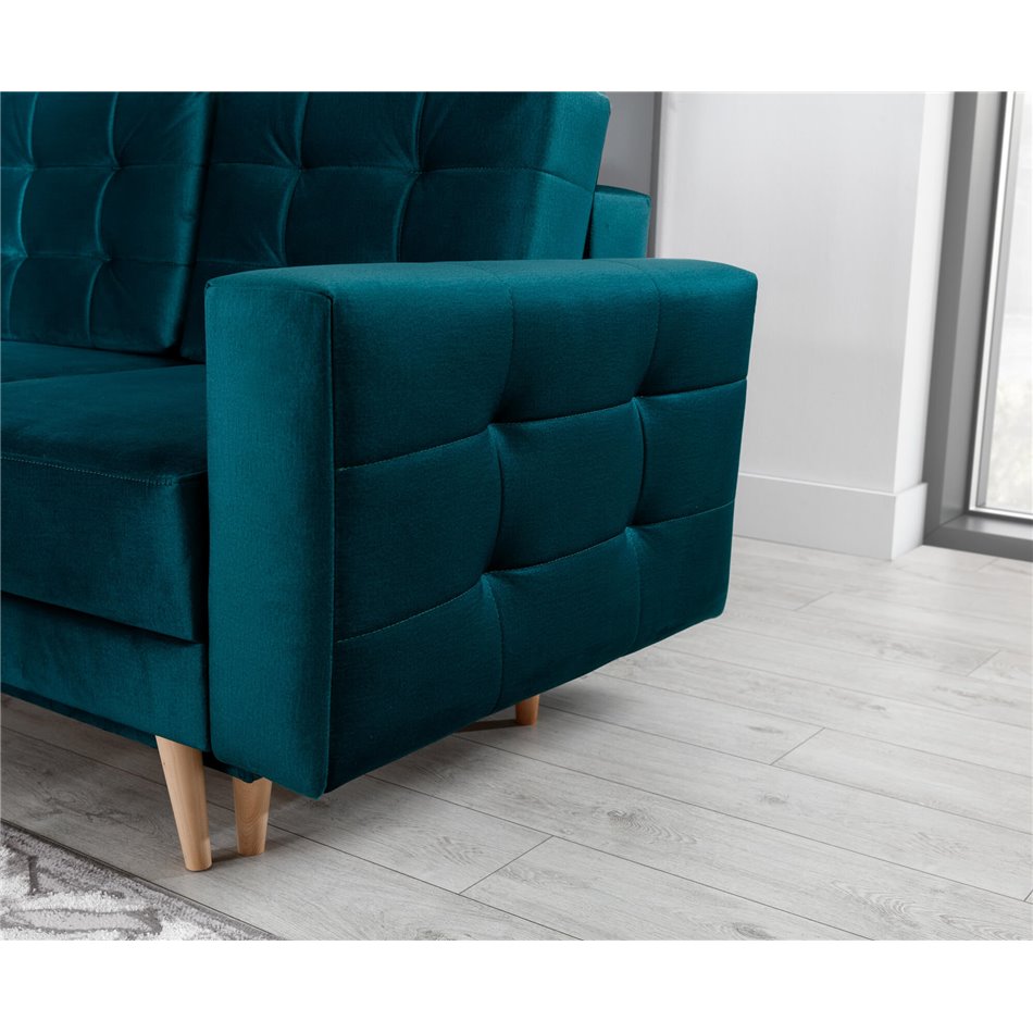 Elsgard Extendable Velvet Sofa Bed – Blue Kronos 13, Scandinavian 3-Seater with Storage