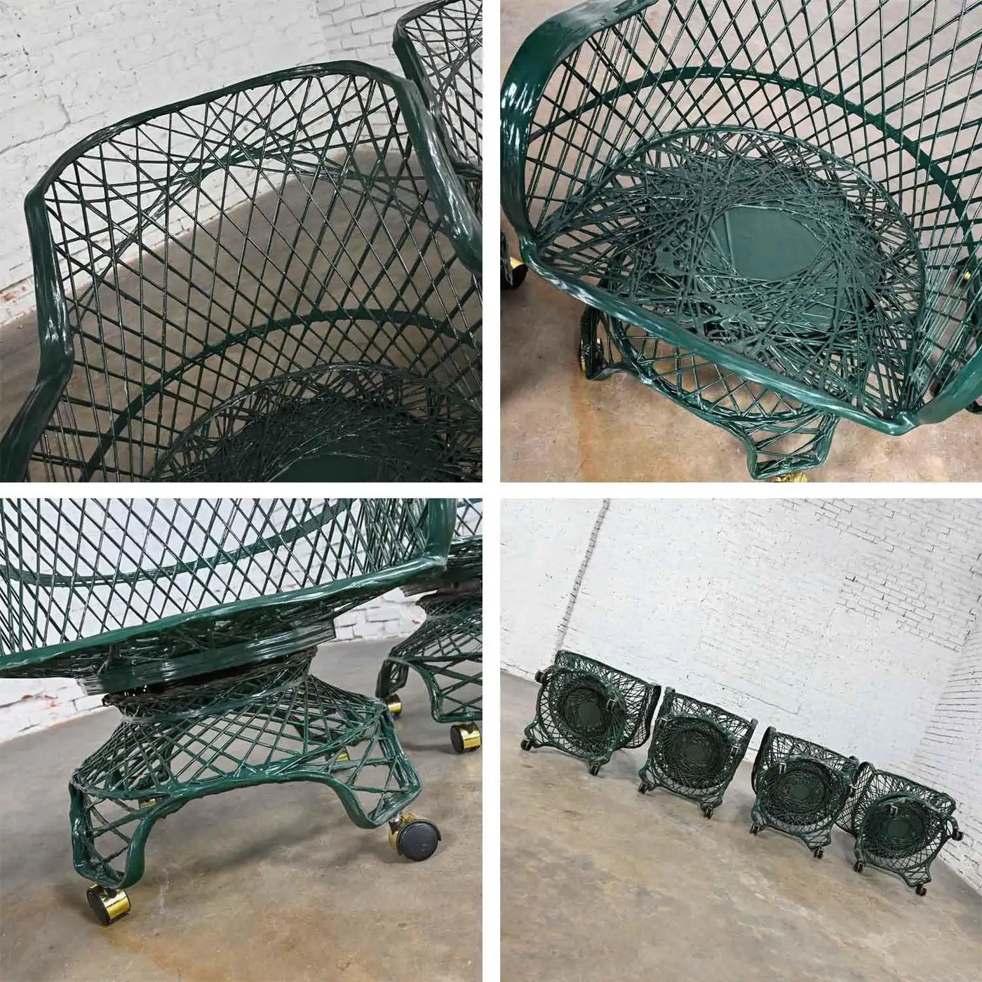 Fiberglass Forest Green Outdoor Dining Table & 4 Armchairs on Casters