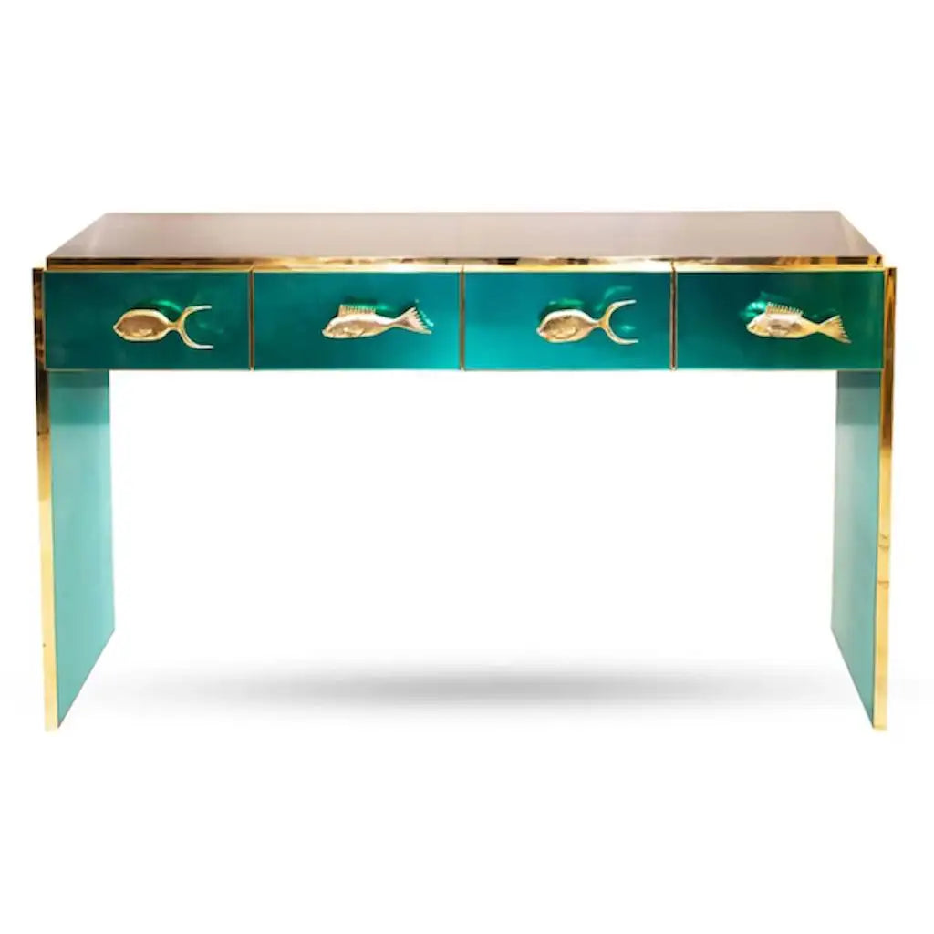 Bespoke Italian Black & White Stripe Glass Brass Dresser Sideboard