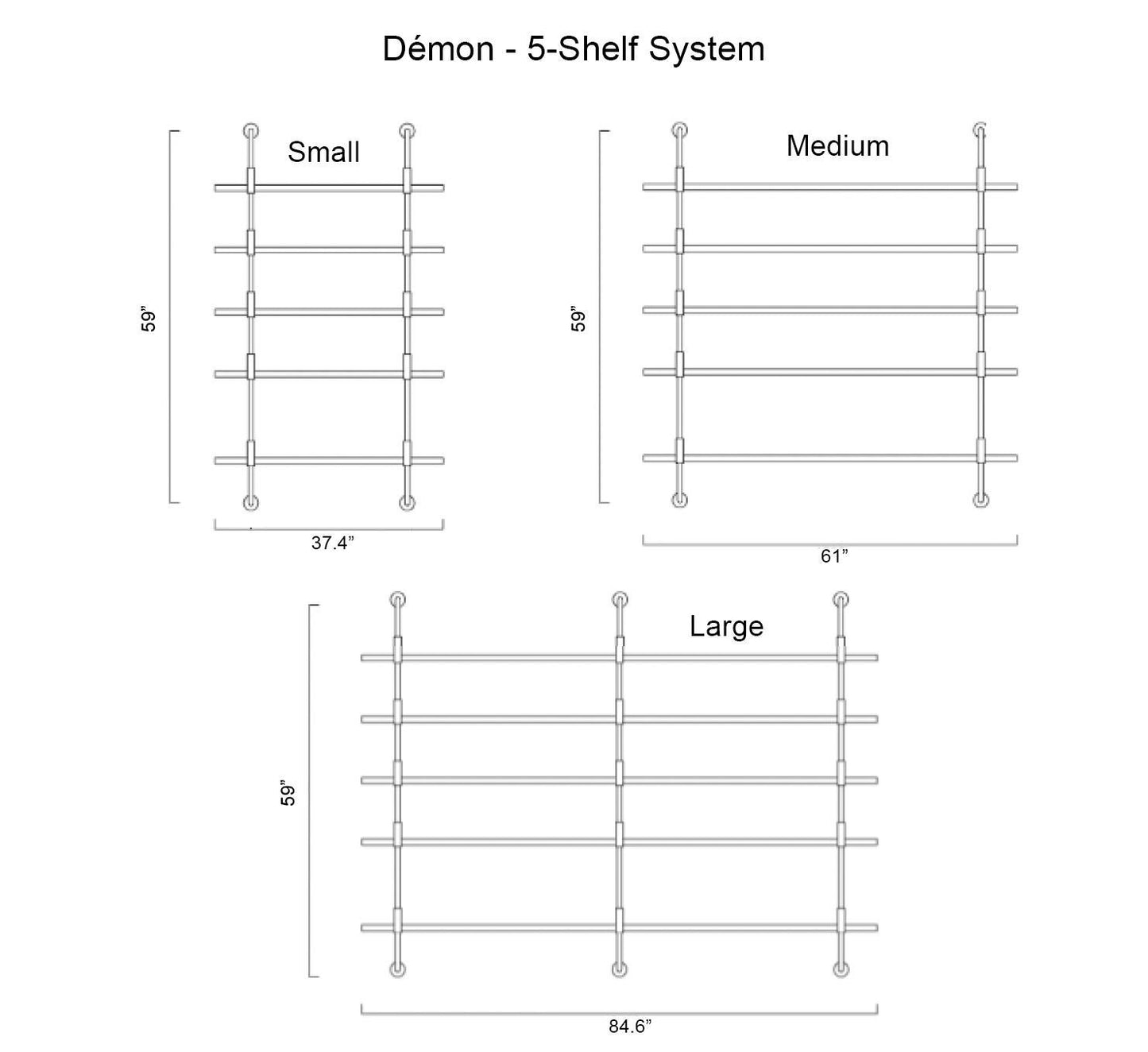 Mid-Century Modern ‘Démon’ 5-Shelf System in Black Ash – Medium Size