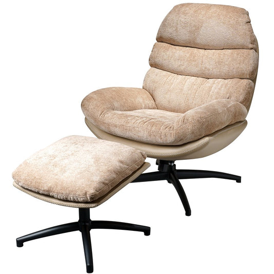 Armchair Vincento with footstool, pink-beige, rotatable 360 degrees, H100x92x79cm, seat H 47cm