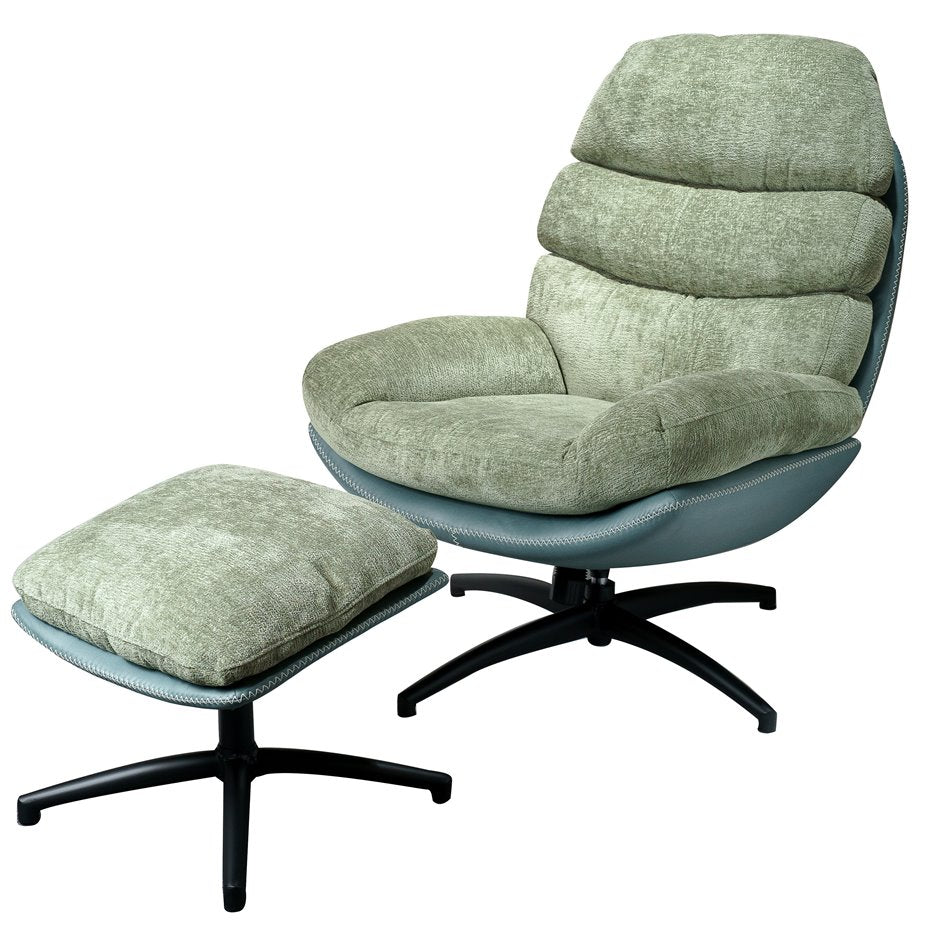 Armchair Vincento with footstool, green 09, rotatable 360 degrees, H100x92x79cm, seat height 47cm