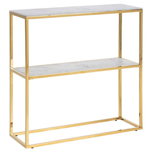 Alis Console Table – White Marble Look Glass with Metal Frame