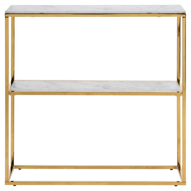 Alis Console Table – White Marble Look Glass with Metal Frame