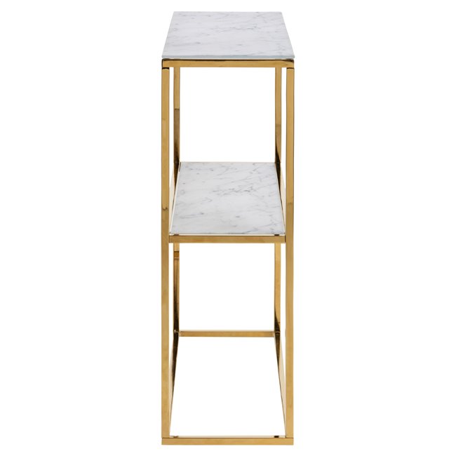 Alis Console Table – White Marble Look Glass with Metal Frame