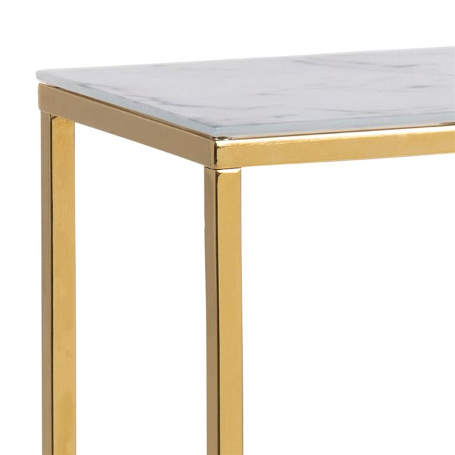 Alis Console Table – White Marble Look Glass with Metal Frame