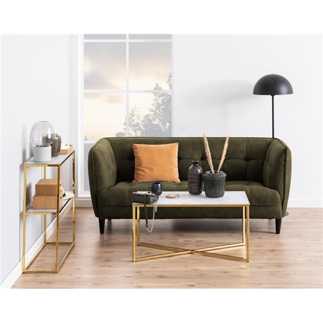 Alis Console Table – White Marble Look Glass with Metal Frame