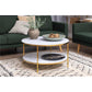 Alis Coffee Table – White Marble Look Glass Top, Gold Metal Frame