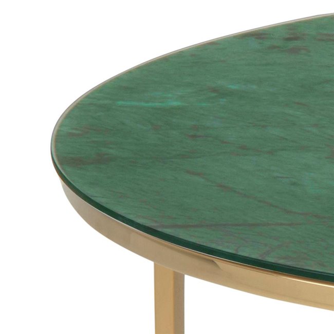 Round Coffee Table – Gold & Green Metal with Glass Top