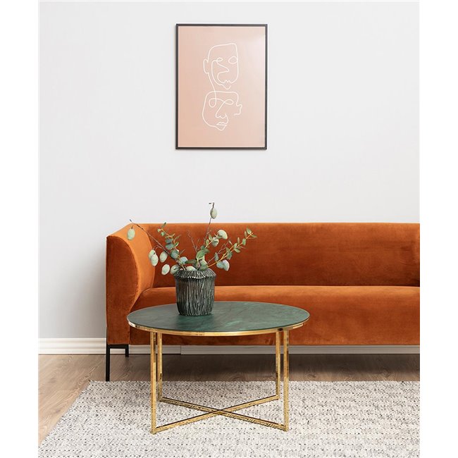 Round Coffee Table – Gold & Green Metal with Glass Top