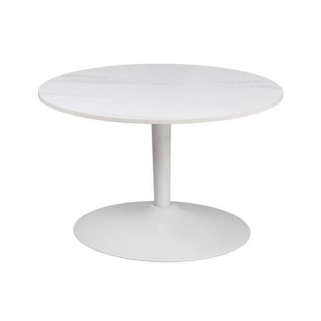 Alto Coffee Table – White Ceramic Top, Round Metal Base