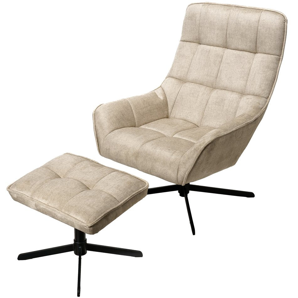Armchair Oberwald with ottoman, beige, 98x42x73cm, seat height 41.5cm