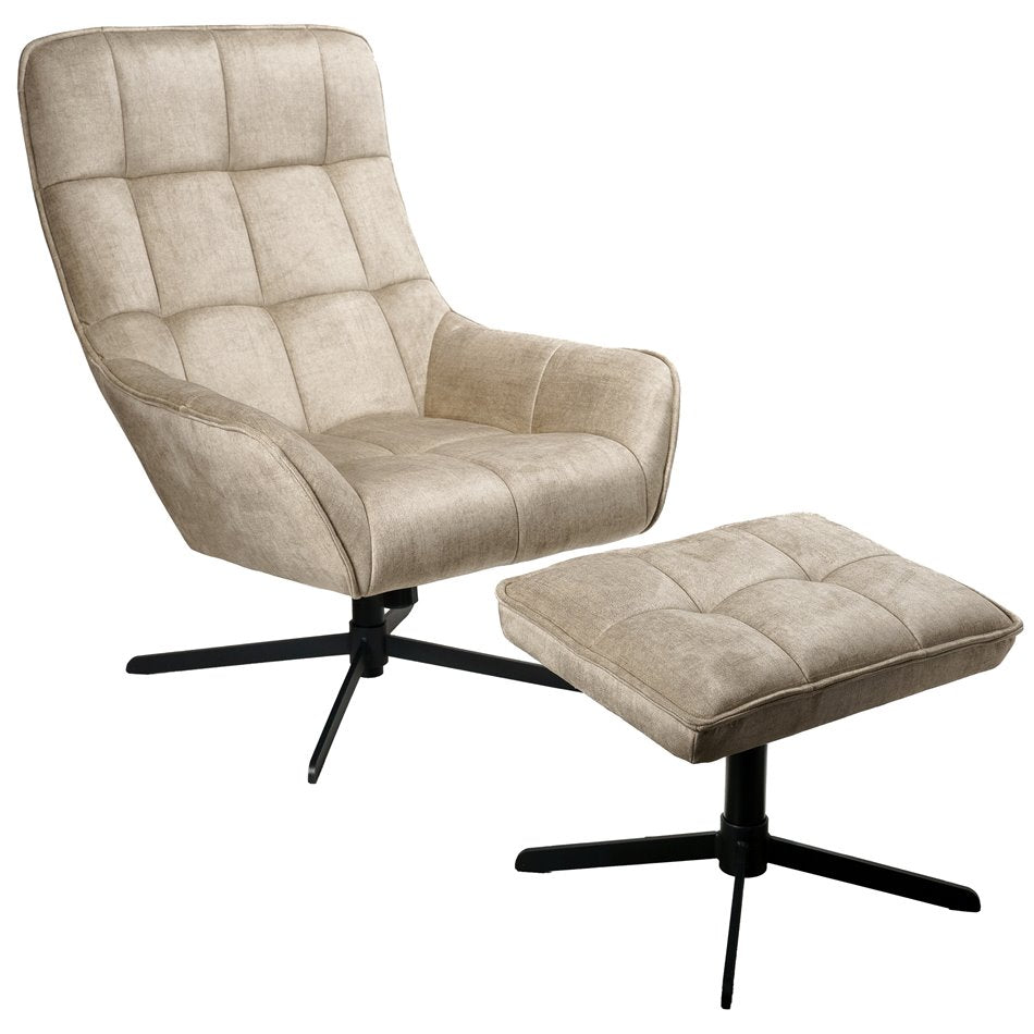 Armchair Oberwald with ottoman, beige, 98x42x73cm, seat height 41.5cm