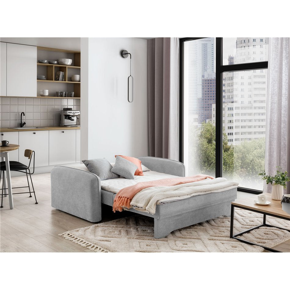 Compact Extendable Sofa Bed with Storage, Velvet Upholstery, Grey – Elaine