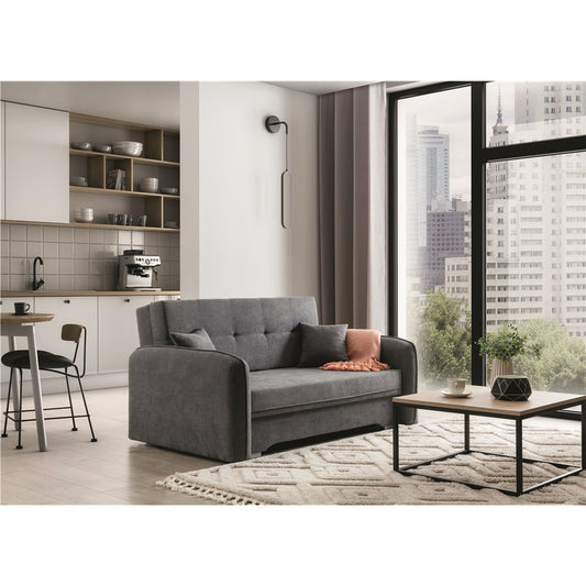 Compact Extendable Sofa Bed with Storage, Velvet Upholstery, Grey – Elaine