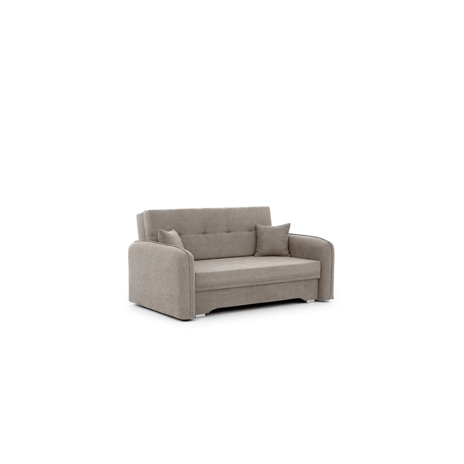 Compact Extendable Sofa Bed with Storage, Velvet Upholstery, Beige – Elaine