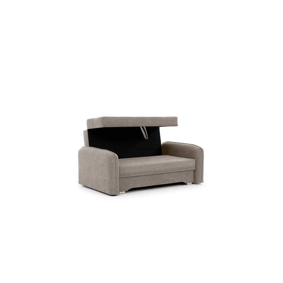 Compact Extendable Sofa Bed with Storage, Velvet Upholstery, Beige – Elaine