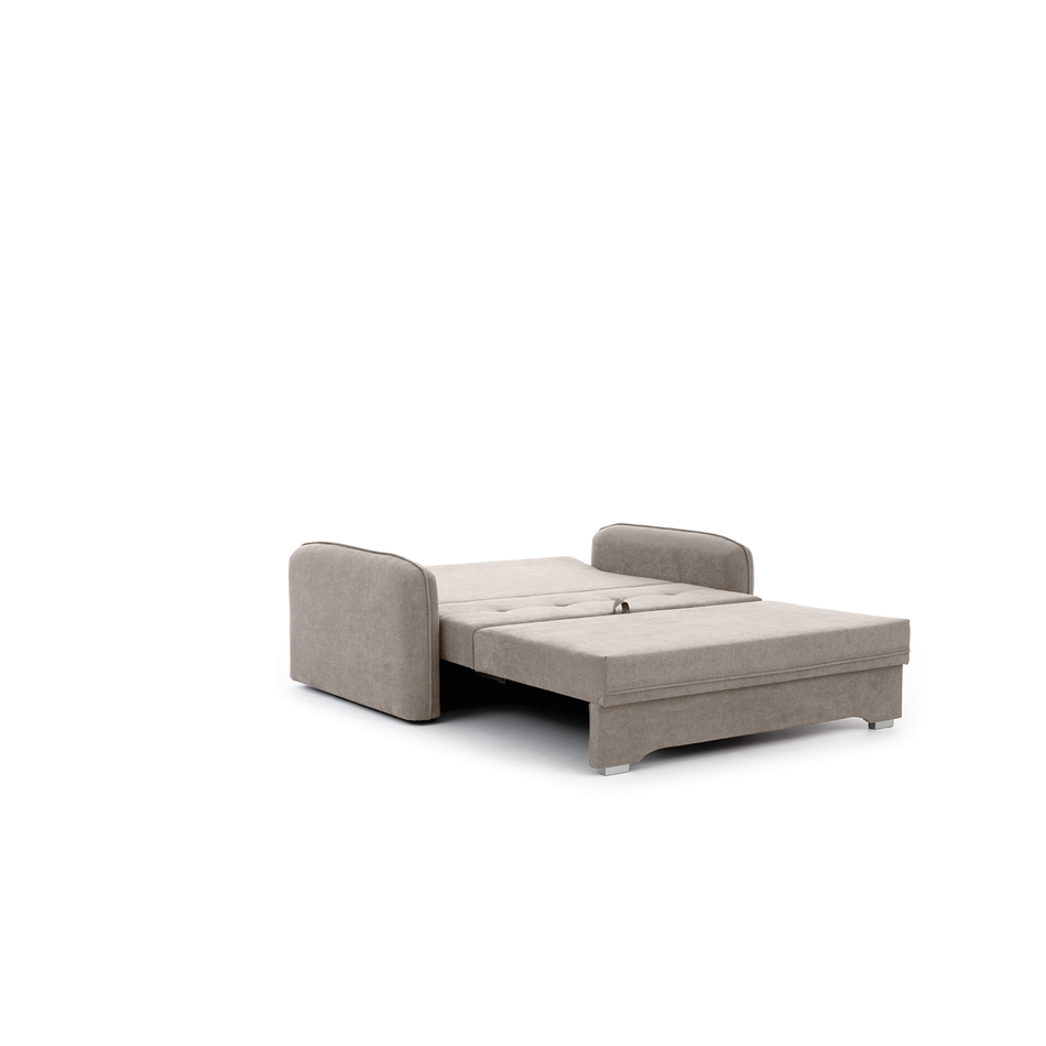 Compact Extendable Sofa Bed with Storage, Velvet Upholstery, Beige – Elaine