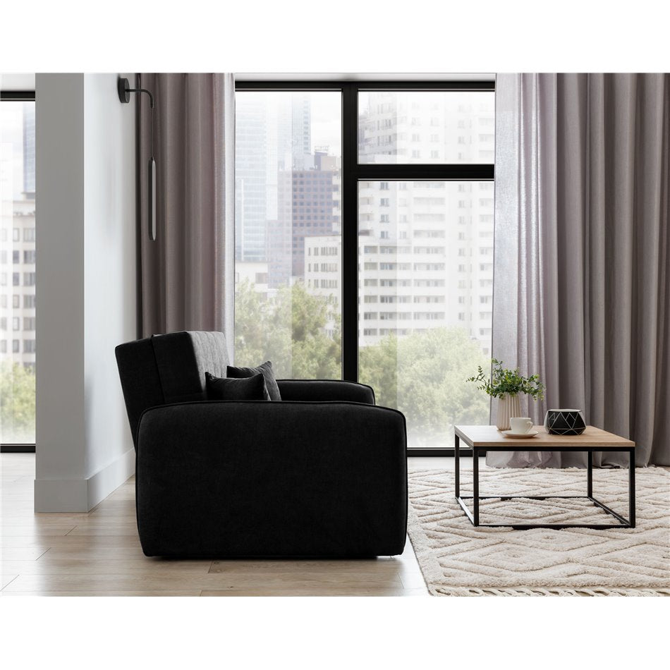 Compact Sofa Bed with Extendable Sleeping Function, Black Velvet Upholstery – Elaine