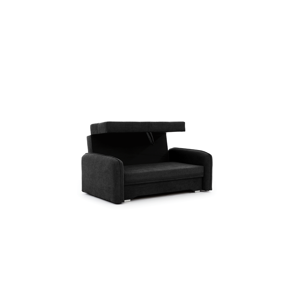 Compact Sofa Bed with Extendable Sleeping Function, Black Velvet Upholstery – Elaine