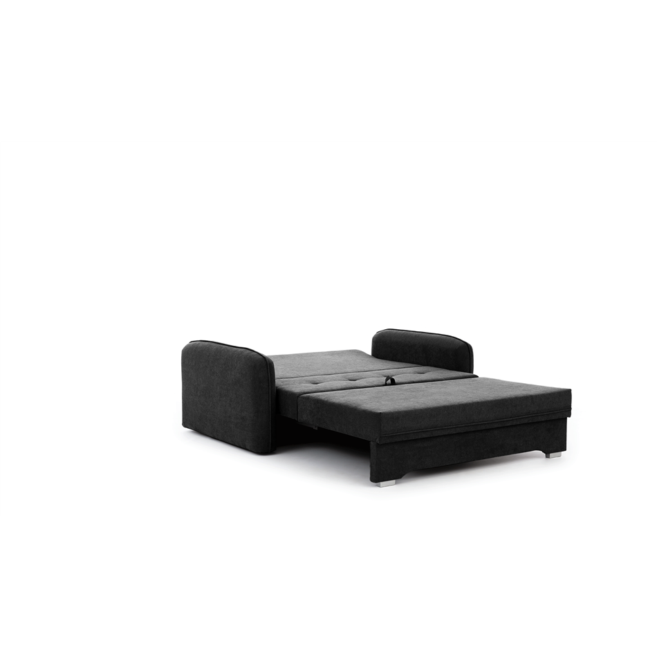 Compact Sofa Bed with Extendable Sleeping Function, Black Velvet Upholstery – Elaine