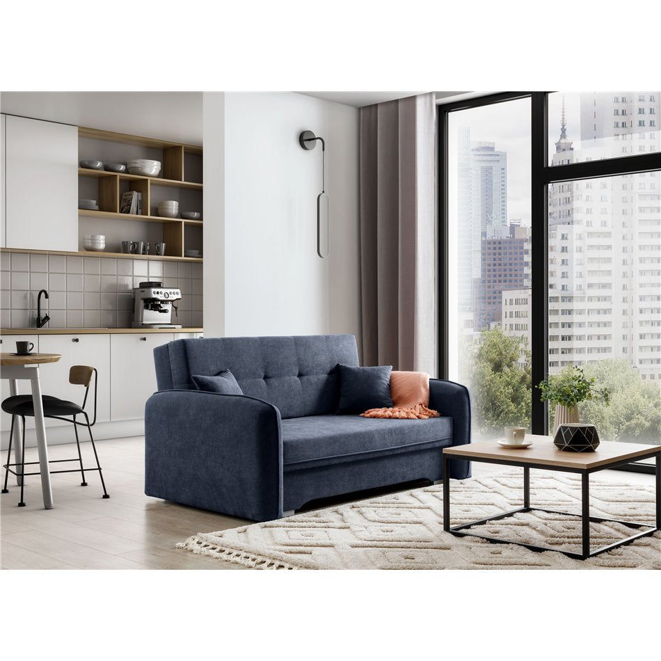 Compact Extendable Sofa Bed with Storage, Velvet Upholstery, Blue – Elaine
