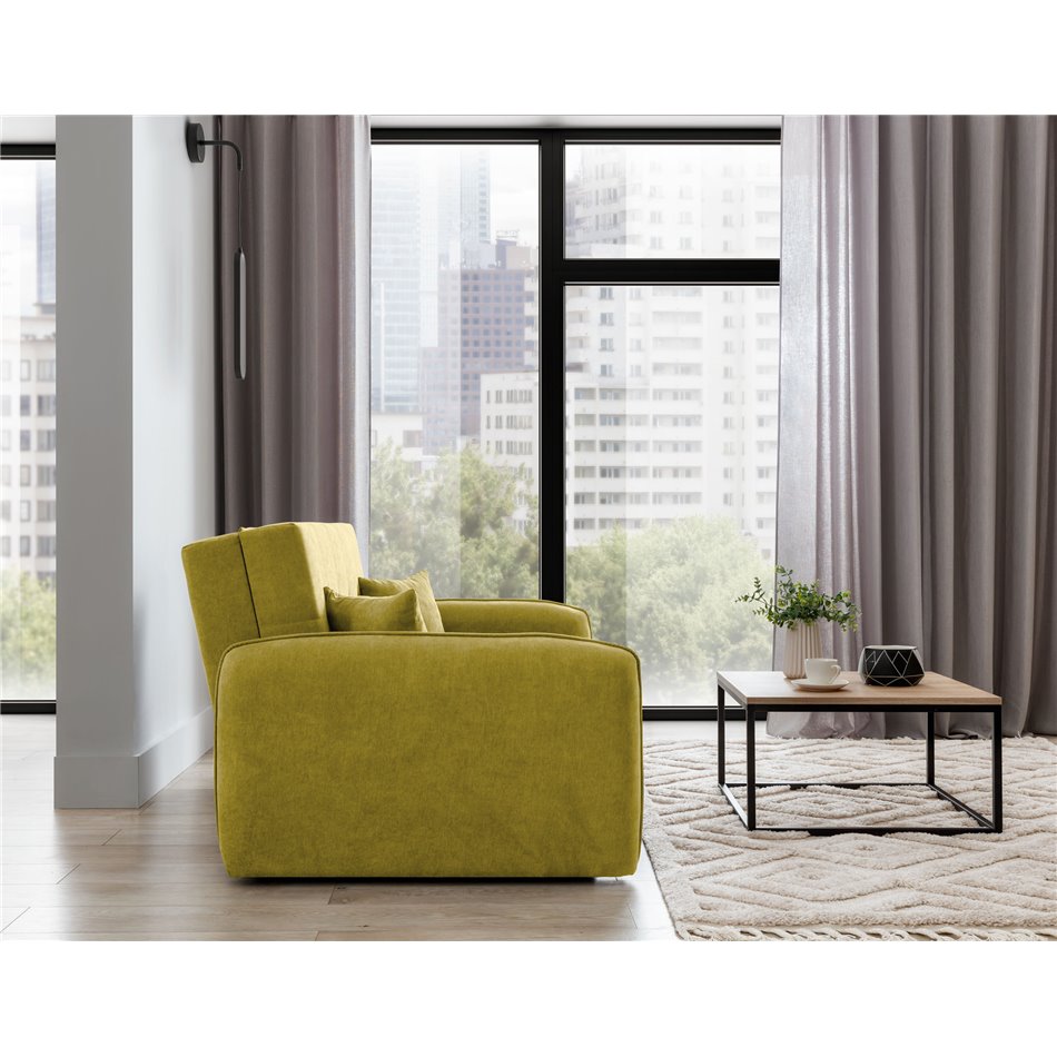 Compact Extendable Sofa Bed with Storage, Velvet Upholstery, Yellow – Elaine