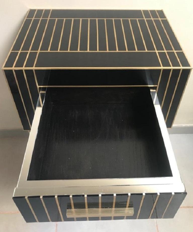 Mirrored Nightstand – Black Mirror with Chrome Accents