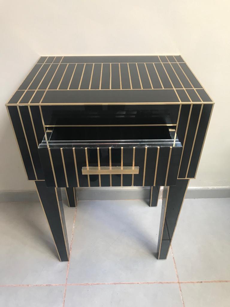 Mirrored Nightstand – Black Mirror with Chrome Accents