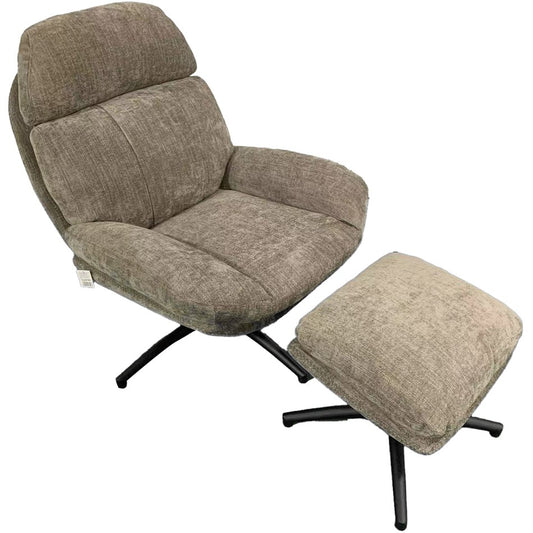 Armchair Vincento with footstool, taupe, rotatable 360 degrees, 92x79x100cm, seat height 47cm