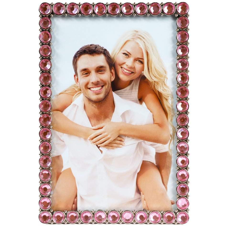 Photo frame Paollo, silver colored frame with pink crystals, 10x15cm