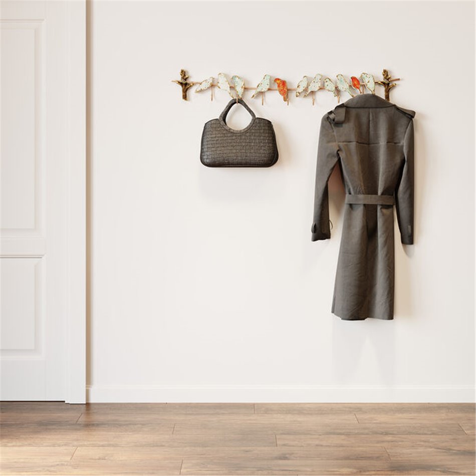 Coat rack with 8 hooks Bird Party, metal, H19x102x6cm