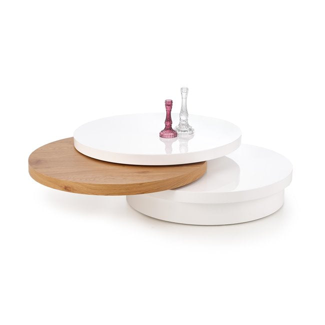 Hichelo Coffee Table – White & Oak Design, Ø80×27 cm