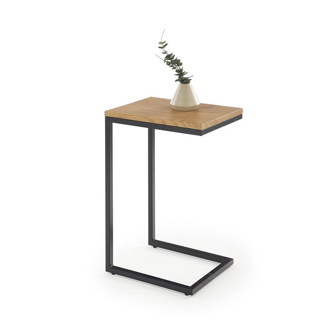 Hisan Side Table – Black & Oak MDF with Steel Frame