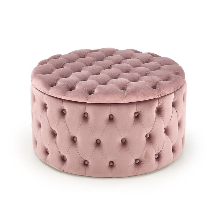 Pink Velvet Storage Ottoman – Round Accent Bench