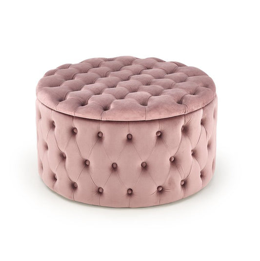 Pink Velvet Storage Ottoman – Round Accent Bench