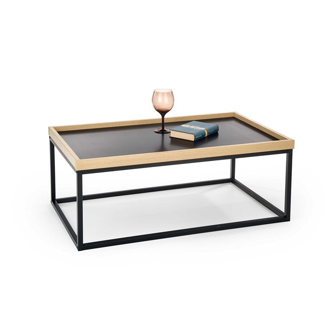 Hespa Coffee Table – Natural & Black MDF Top with Steel Frame, 100×60×39 cm