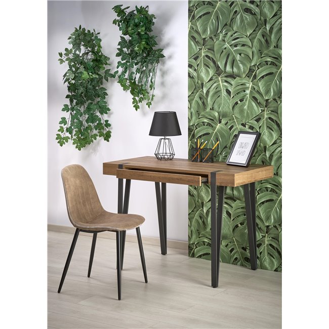 Hesmara Desk – Black and Walnut MDF with Steel Frame