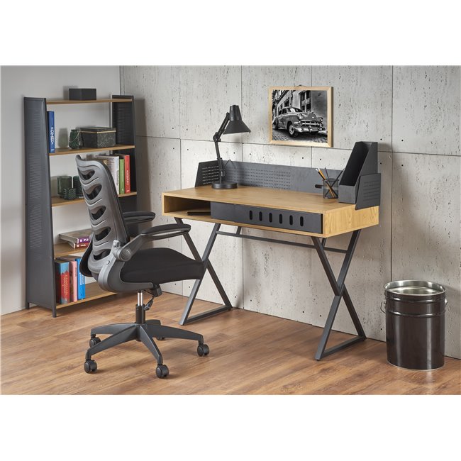 Hexdrin Desk – Golden Oak MDF with Black Steel Frame
