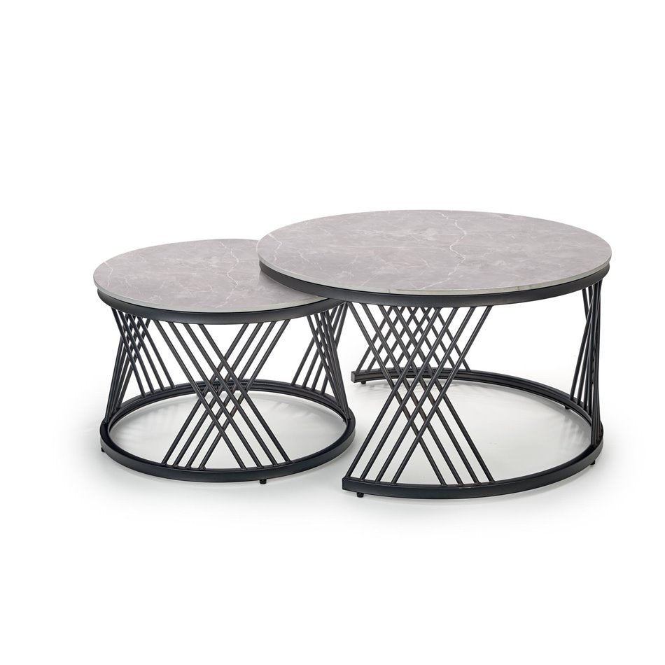 Halmingo Coffee Table Set – Sintered Stone Tops with Steel Frame (2 Pieces)