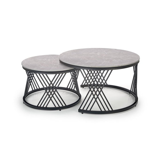 Halmingo Coffee Table Set – Sintered Stone Tops with Steel Frame (2 Pieces)
