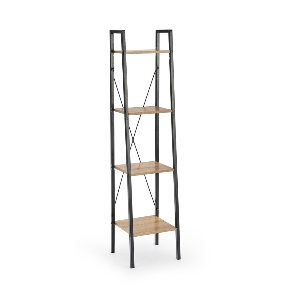 Shelf Harvik, black/oak color, MDF/steel, H148x34x32cm